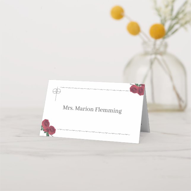 Cartão De Mesa Placa de lugar dobrada para Rosas finos (Frente)