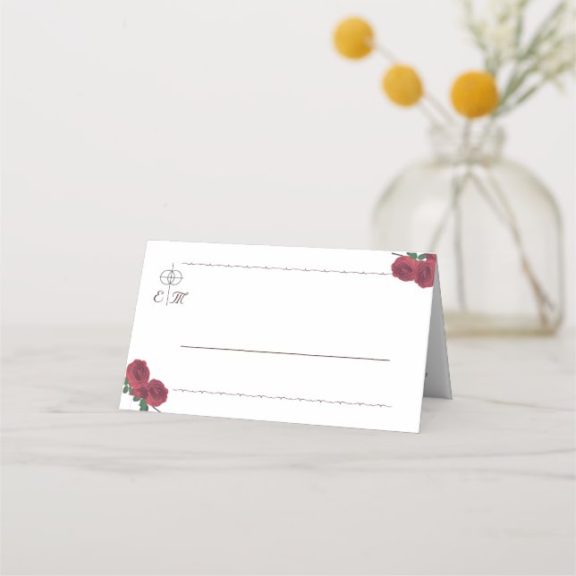 Cartão De Mesa Placa de lugar dobrada para Rosas finos (Frente)