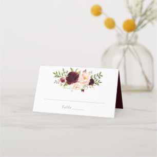 Cartão De Mesa Placa de Lugar Elegante para Blush Borgonha Floral