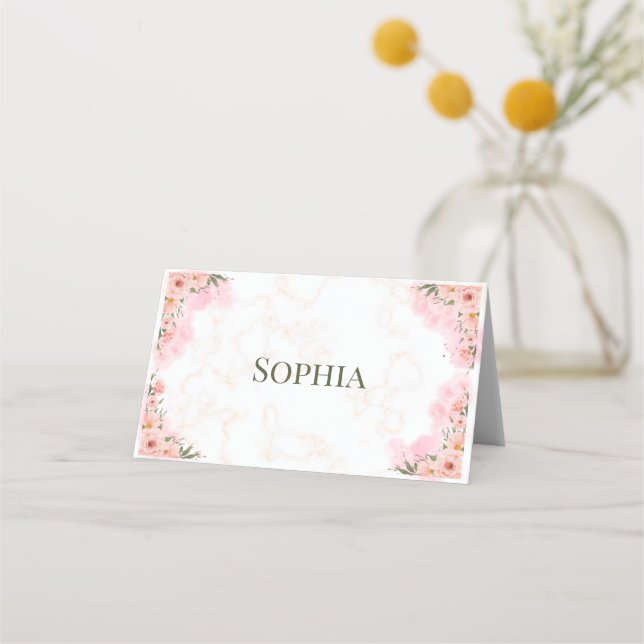 Cartão De Mesa Placa de Lugar Romântica Flores Rosa (Frente)
