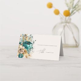 Cartão De Mesa Placa de Luxo Floral de Luxo Dourado Teal