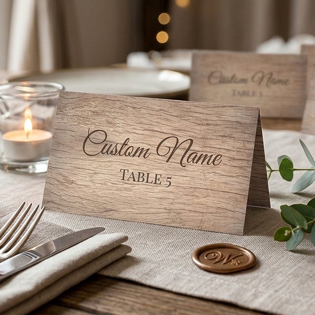 Cartão De Mesa Placa de Nome de Casamento em Madeira Rústica Pers (Criador carregado)