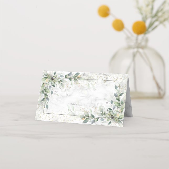 Cartão De Mesa Placa Dusty Botanical Greenerescer Dourada Marble  (Frente)