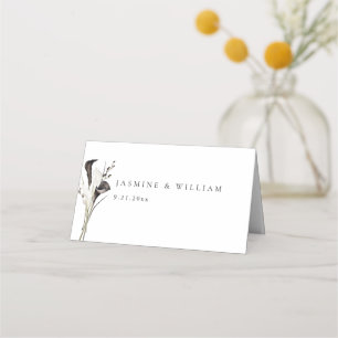 Cartão De Mesa Placa Floral Preta e Branca - Branco