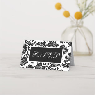 Cartão De Mesa Placa r.s.v.p de damasco preto e branco