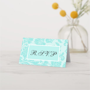 Cartão De Mesa Placa Teal damask r.s.v.p