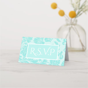 Cartão De Mesa Placa Teal damask r.s.v.p