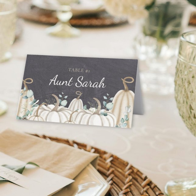 Cartão De Mesa Placas de Abóbora do Elegante (Farmhouse Themed White Pumpkins Thanksgiving Fall Autumn Place Cards)