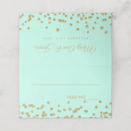 Cartão De Mesa Placas de Casamento Dourada Glitter Confetti Mint