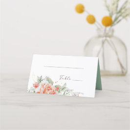 Cartão De Mesa Placas de Casamento Floral Branca e Pêssego