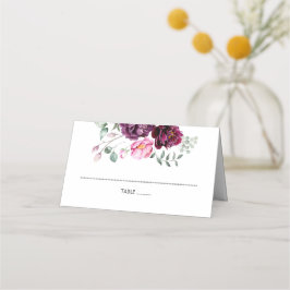 Cartão De Mesa Plum Burgundy e Blush Floral