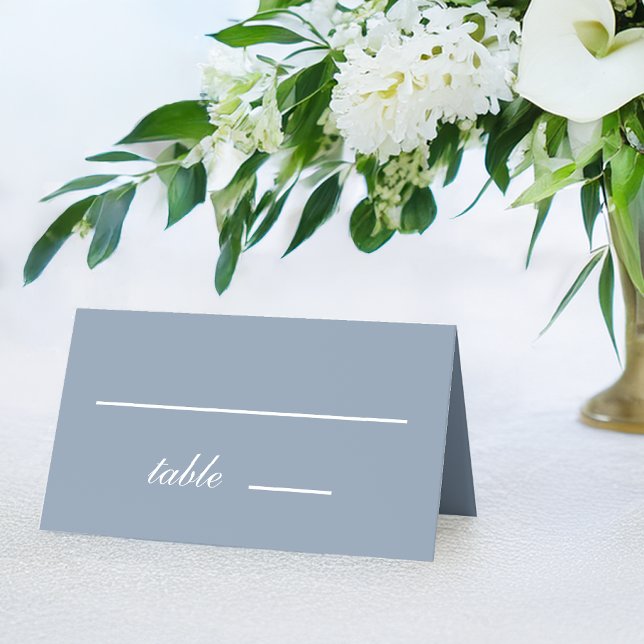 Cartão De Mesa Poeira Azul Casamento Simples Branco Script Caligr (Criador carregado)