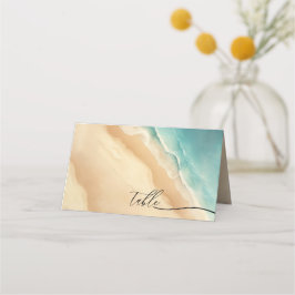 Cartão De Mesa Praia Oceânica Azul Aquarela Mesa Elegante