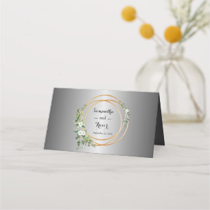 Cartão De Mesa Prata e Dourado: Um Casamento Floral