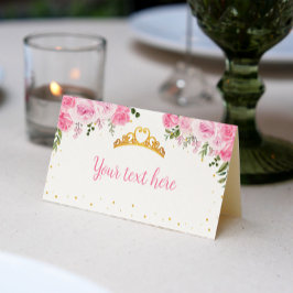 Cartão De Mesa Princesa Dourada Floral Rosa Princesa Aniversário