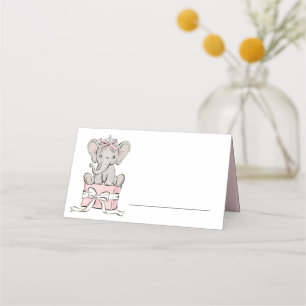 Cartão De Mesa Princesa Tiara Elefante Rosa Aniversário Menina