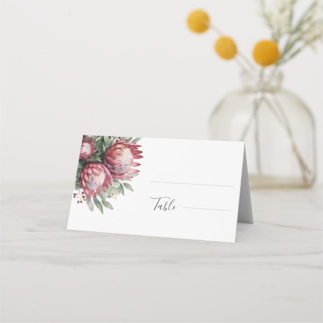 Cartão De Mesa Protea Nativa Aquarela Floral Boho Botânico (Frente)