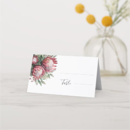 Cartão De Mesa Protea Nativa Aquarela Floral Boho Botânico