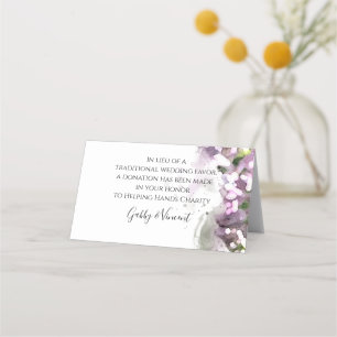 Cartão De Mesa Púrpura Lilacs Aquarela Favor da Caridade de Casam