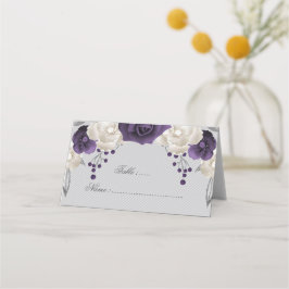 Cartão De Mesa púrpura poeirenta e flores brancas