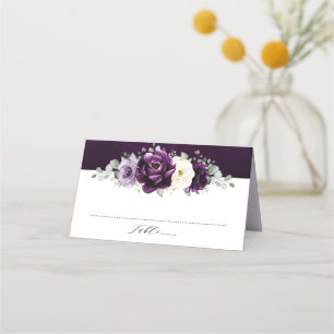 Cartão De Mesa Púrpura Roxo Pó Marfim Casamento Floral Branco Pl