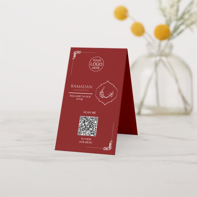 Cartão de Mesa QR Code do Ramadan | Menu S Iftar V (Frente)