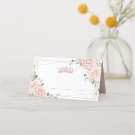 Cartão De Mesa Quinceañera, Dourada Rosa Floral Rosa Esbranquiçad