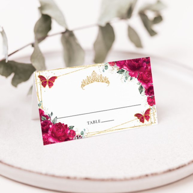 Cartão De Mesa Quinceañera Floral Fuchsia Quente Rosa, 16.º Anive (Criador carregado)