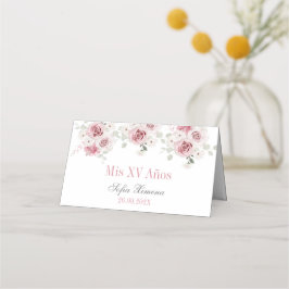 Cartão De Mesa Quinceañera Floral Rosa Esmagada