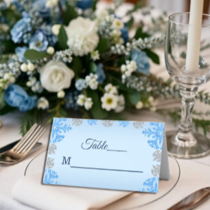 Cartão De Mesa Quinceañera Ice Blue Silver Floco de Neve de inver