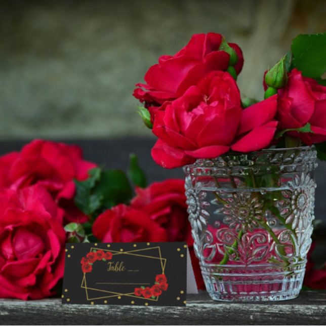 Cartão De Mesa Quinceañera rosa vermelha Preta e Dourada (Criador carregado)