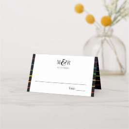 Cartão De Mesa Rainbow Pinstripe Pride Wedde Border+ Place Card