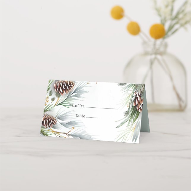 Cartão De Mesa Ramificações do pinheiro de casamento no inverno C (Verso)