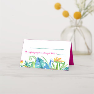 Cartão De Mesa Recepção Chevron Floral Teal Rosa Tropical