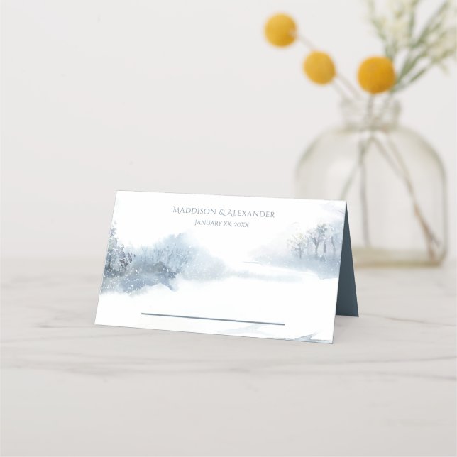 Cartão De Mesa Recepção de casamento azul e branca (Frente)