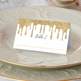 Cartão De Mesa Recepção de casamento branca e Dourada de Drives d