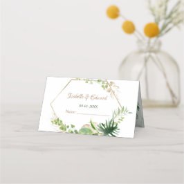 Cartão De Mesa Recepção de Casamento com Folhas Tropicais Verdes 