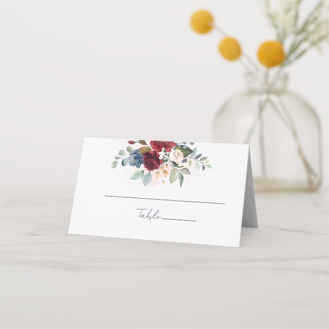 Cartão De Mesa Recepção de casamento de Aquarela Floral Burgundy (Frente)