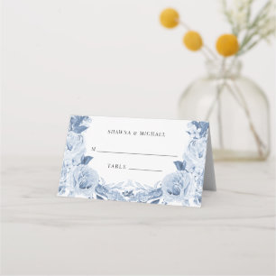 Cartão De Mesa Recepção de casamento Floral Clássica Azul e Branc