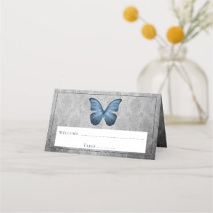 Cartão De Mesa Recepção de Damasco com Borboleta Azul