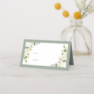 Cartão De Mesa Recepção Floral Verde da Cinza Branca Elegante