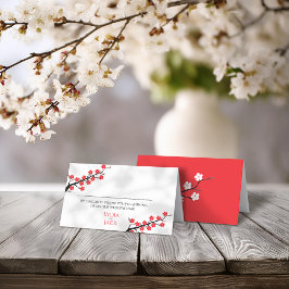 Cartão De Mesa Red Cherry Blossom Themed Wedding