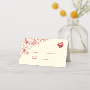 Cartão De Mesa Red Cream Floral   Casamento chinês