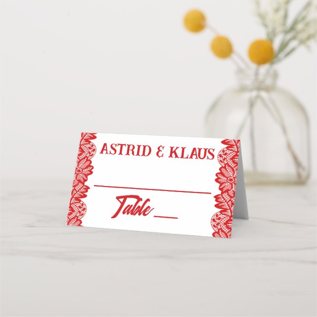 Cartão De Mesa Red Norueguês "Lace" (Frente)