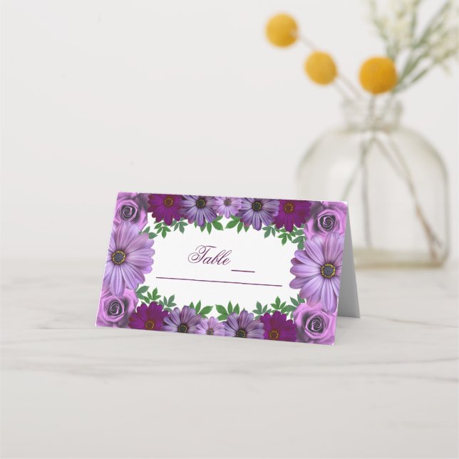 Cartão De Mesa Regal Purple Floral Wedding (Frente)