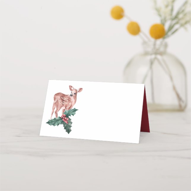 Cartão De Mesa Reindeer Christmas Red Wedding Deer Floral (Frente)