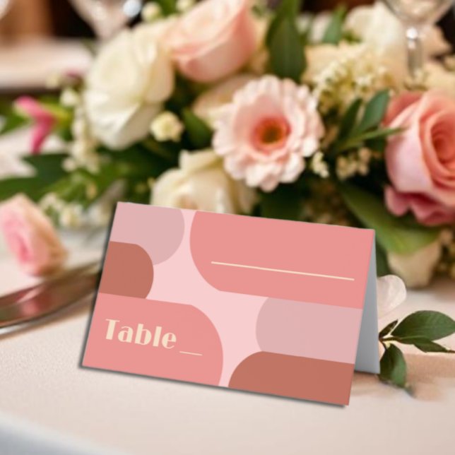 Cartão De Mesa Retro Arches Casamento Cor-de-Rosa Coral (Criador carregado)