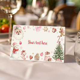 Cartão De Mesa Retro Christmas Pink Santa Birthday Food Tent