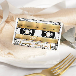 Cartão De Mesa Retro Gold Cassette Tape Wedding Folded Place Card