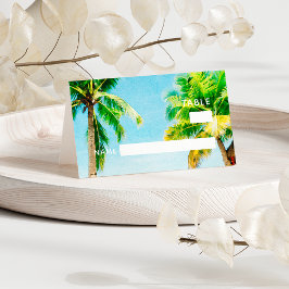 Cartão De Mesa Retro Praia Oceano Azul Palmeiras Casamento Tropic